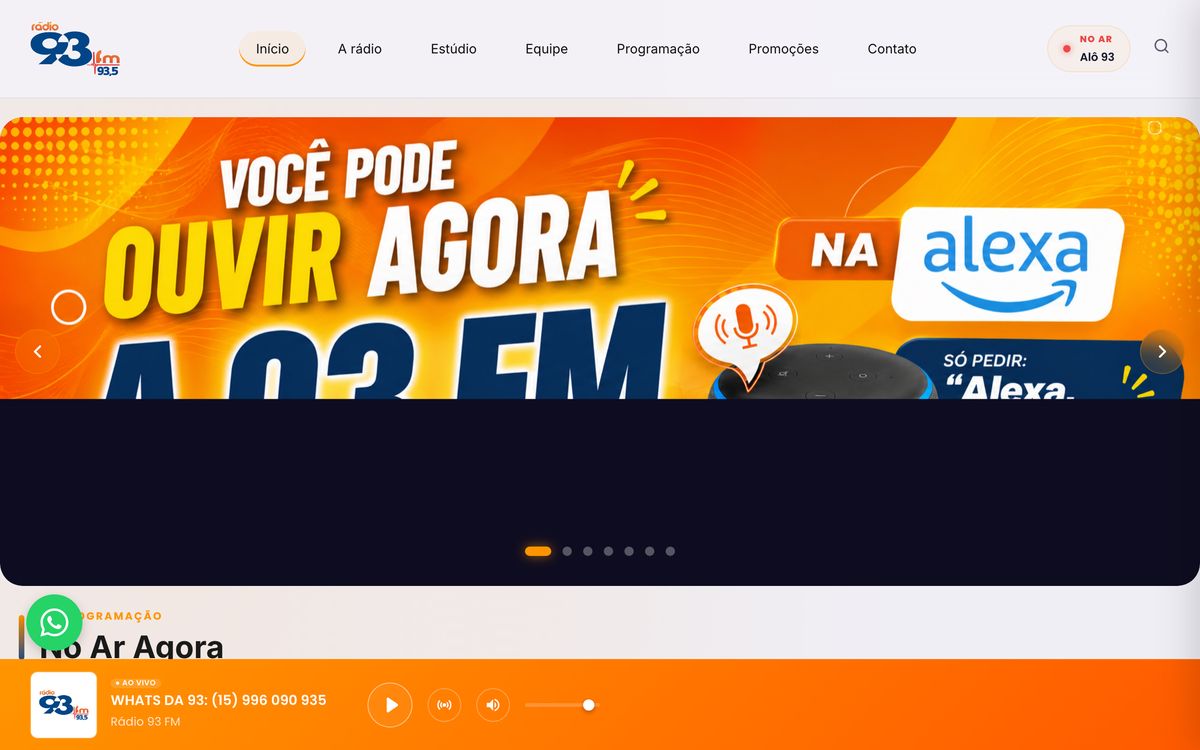 Home do site da Rádio 93 FM, feito com a UHOST