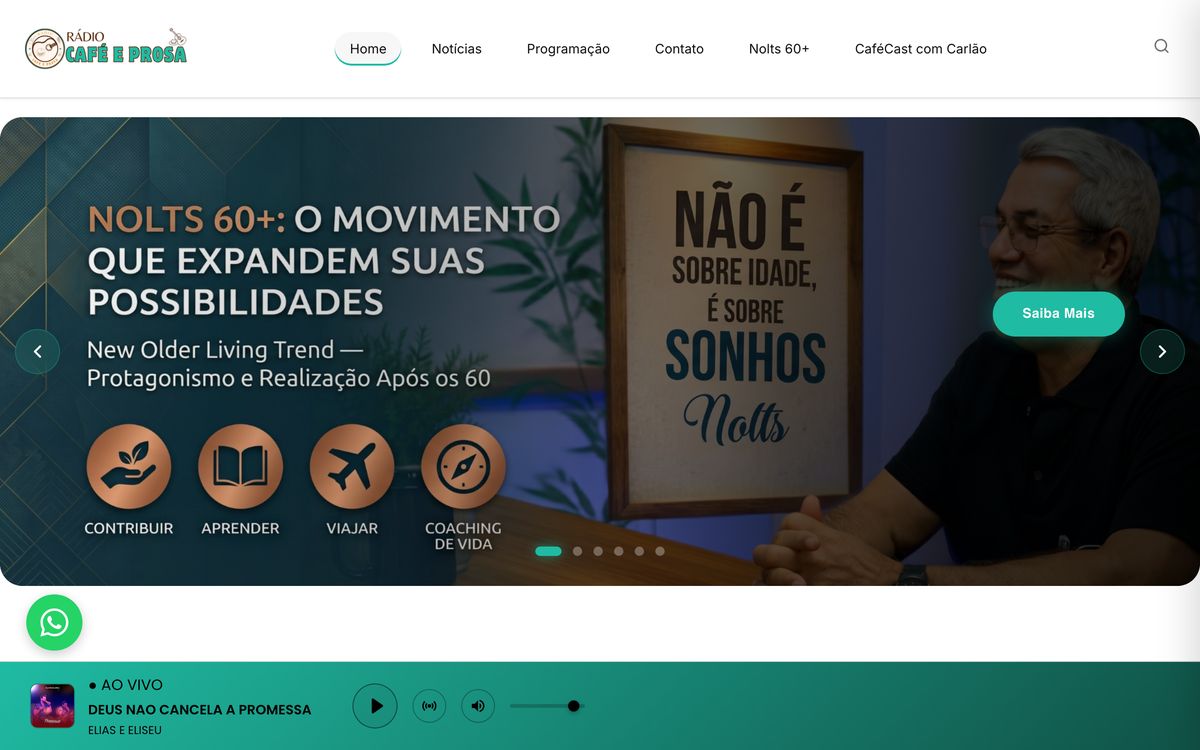 Home do site da Rádio Café e Prosa, feito com a UHOST