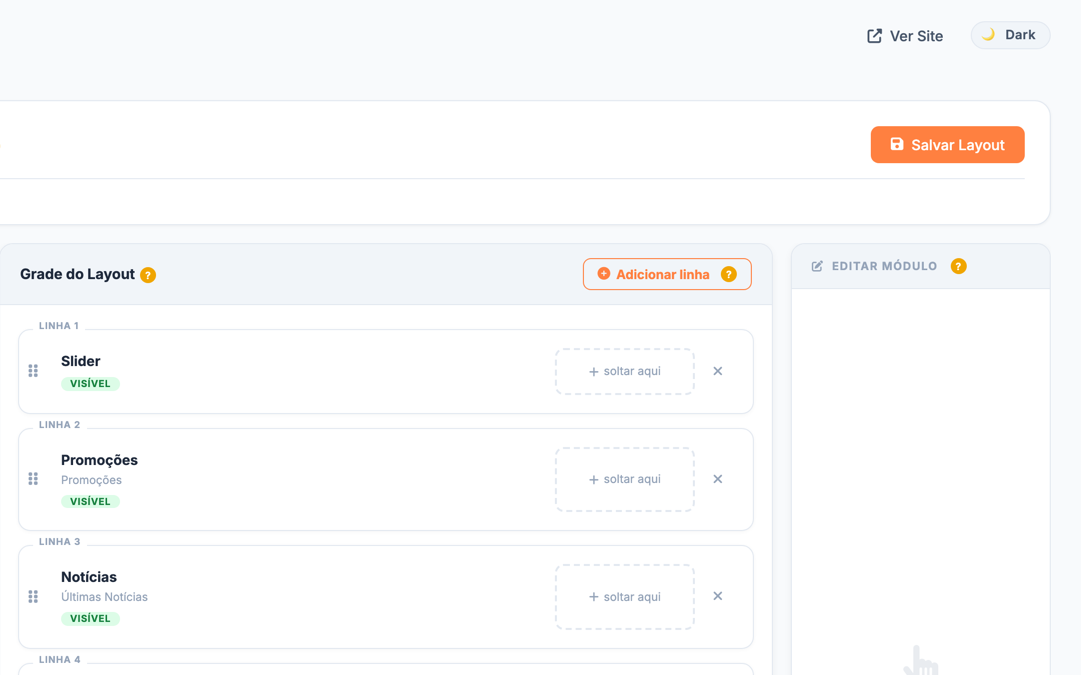 Editor de layout da home por arrastar e soltar