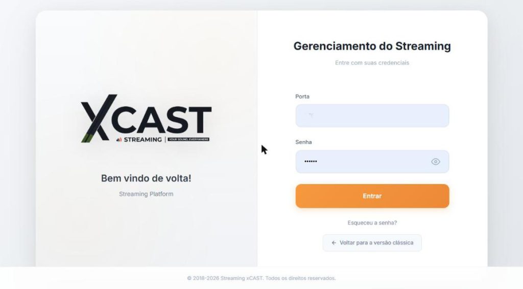 Tela de login do painel BETA
