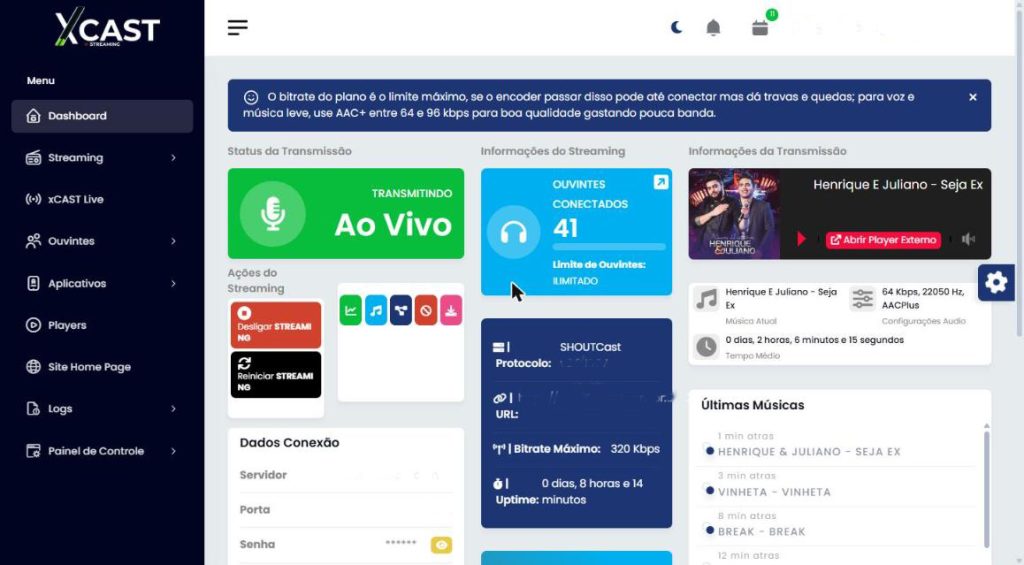 Dashboard do xCast BETA