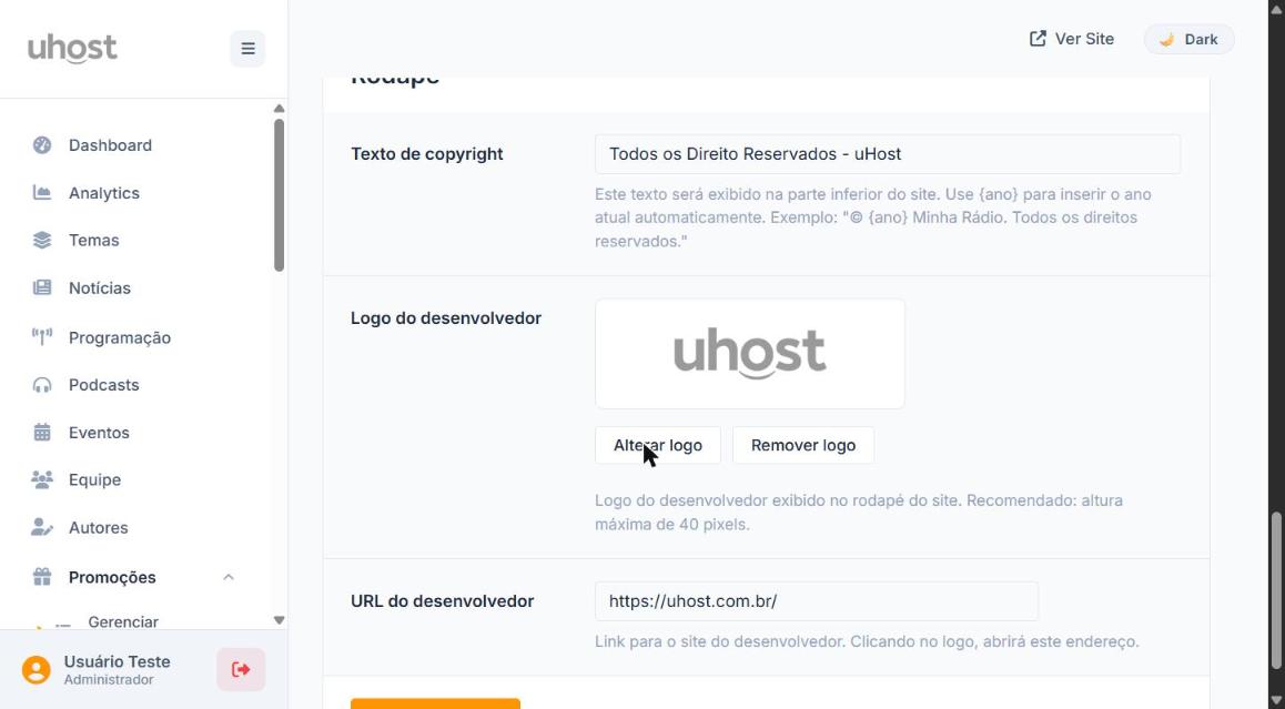 Rodapé com Copyright e Logo do Desenvolvedor