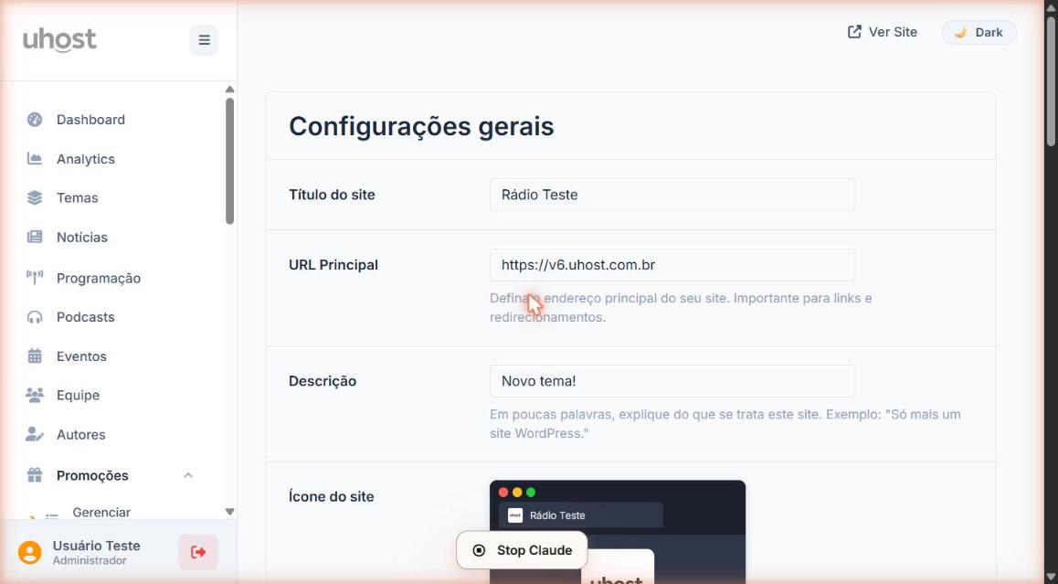 Configurações Gerais – Título, URL e Descrição