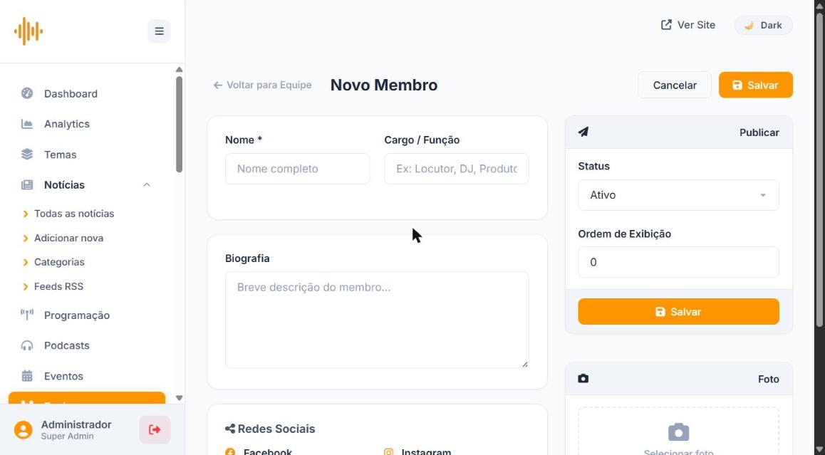 Formulário de cadastro de novo membro