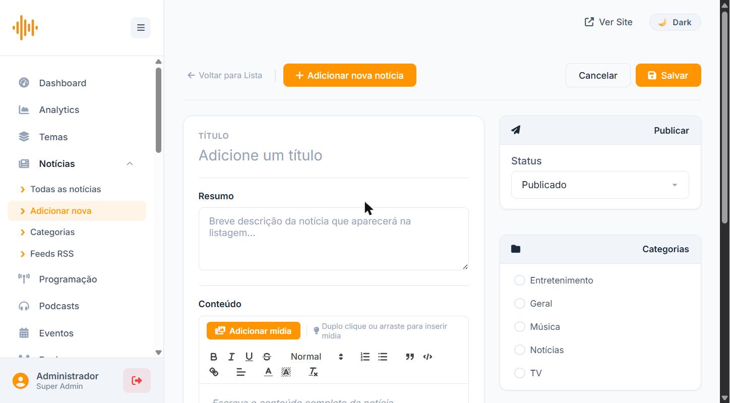 Formulário de adicionar nova notícia