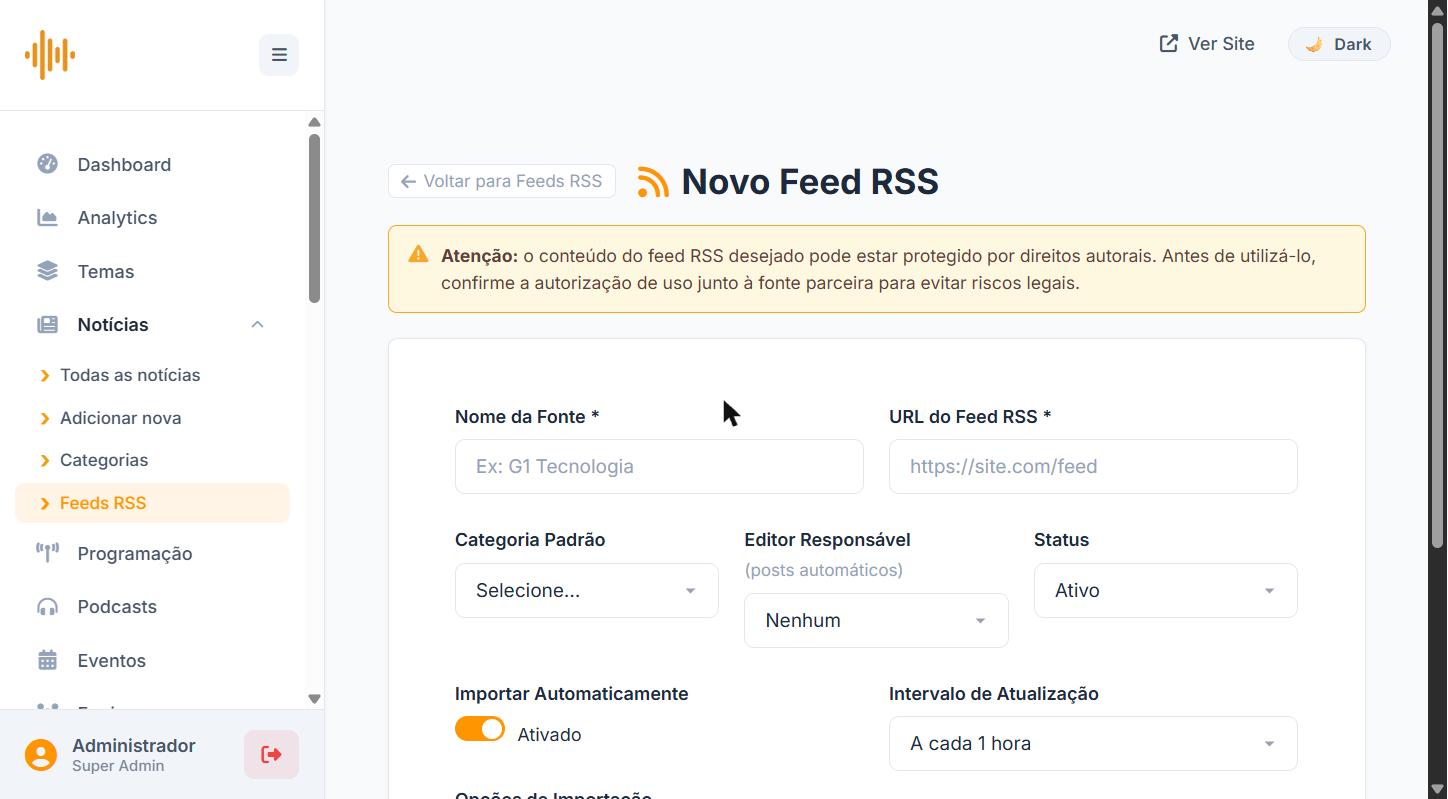 Formulário de Novo Feed RSS