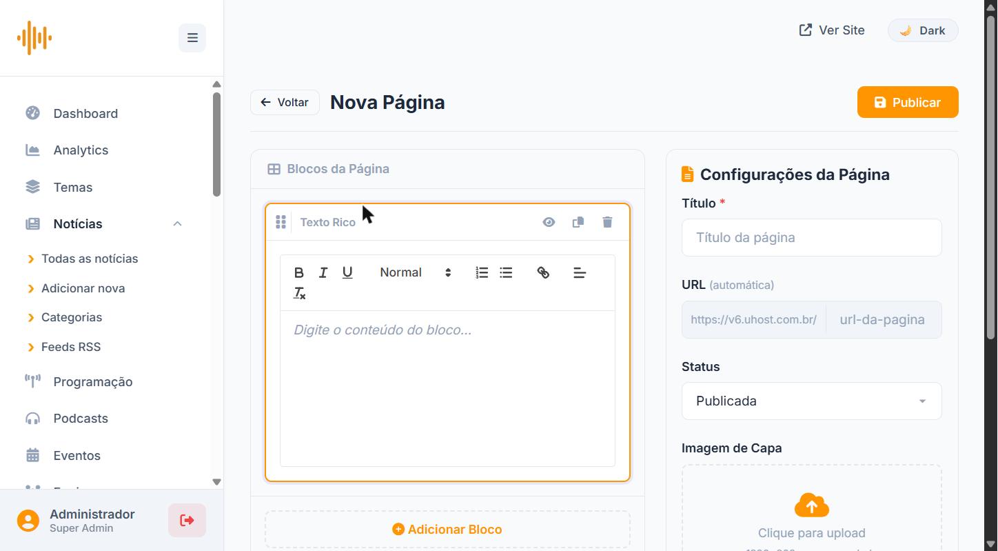 Bloco Texto Rico com Barra de Formatação
