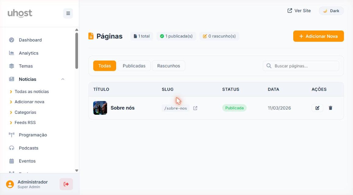 Lista de Páginas