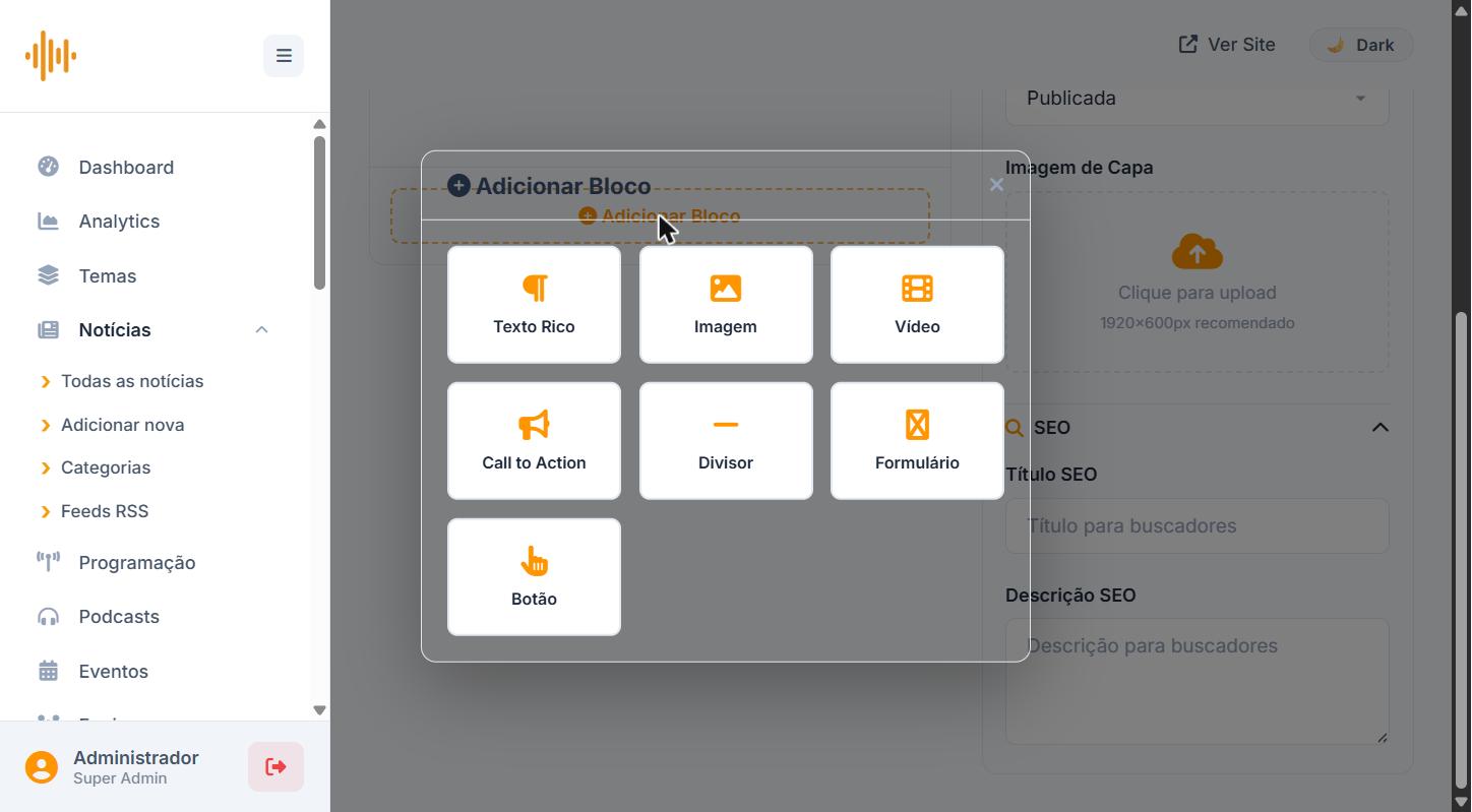 Tipos de Blocos Disponíveis