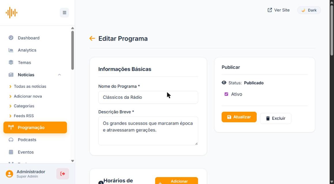 Formulário editar programa