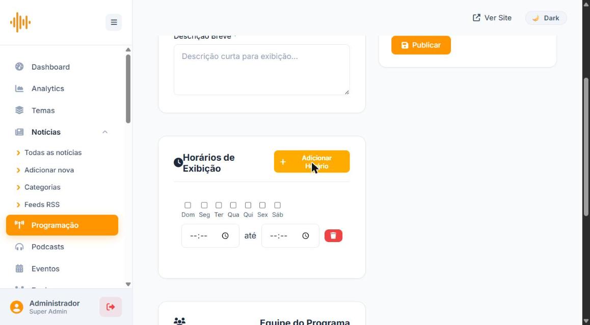 Horários de exibição
