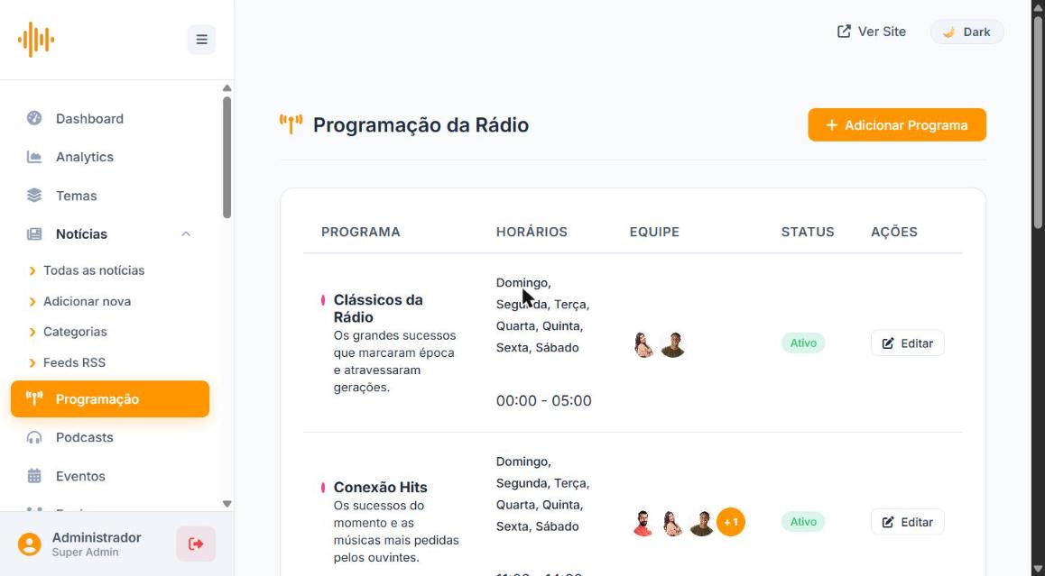 Lista de programas da rádio