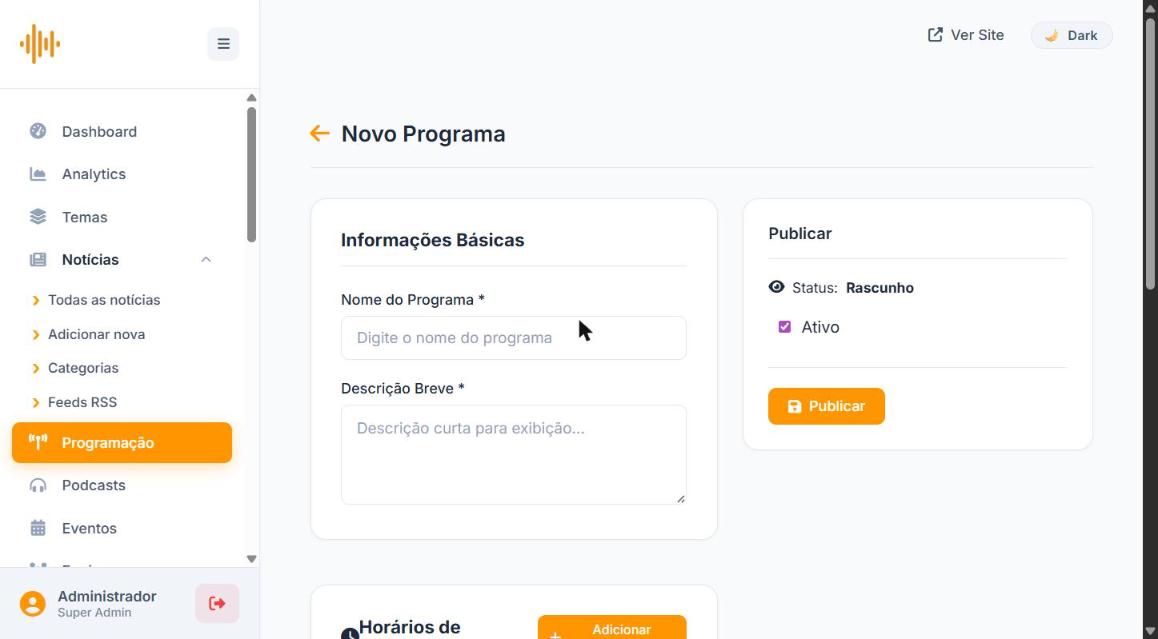 Formulário novo programa