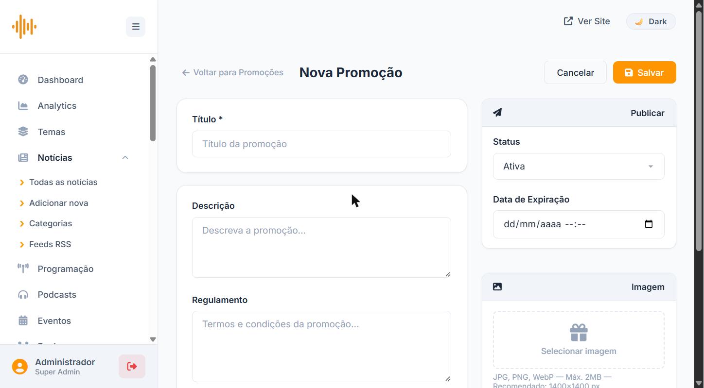 Formulário de nova promoção