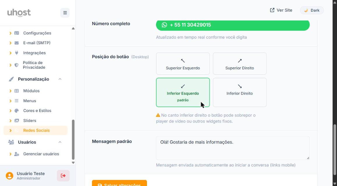 WhatsApp - Posição do botão flutuante