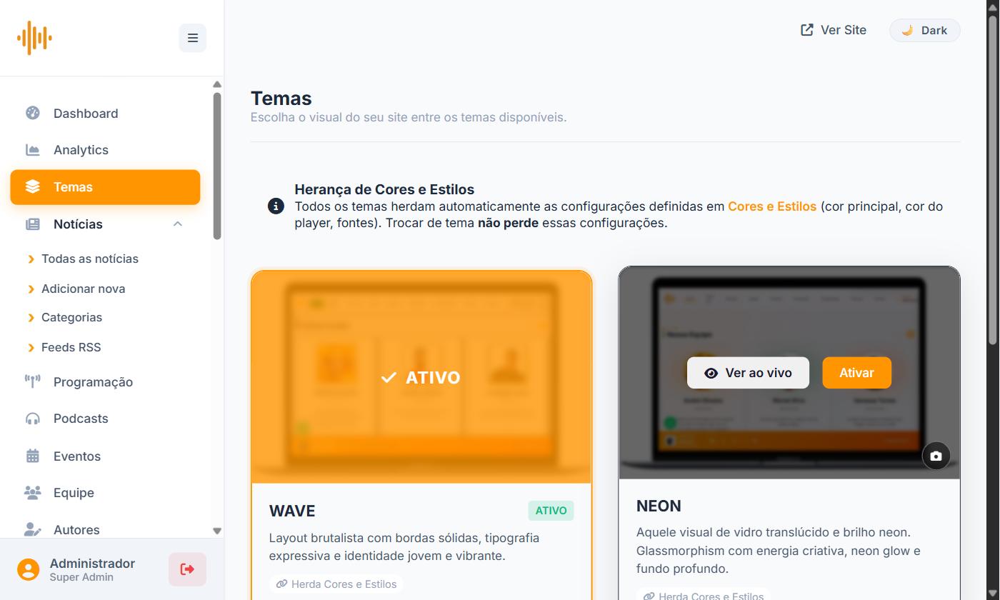 Botões Ver ao vivo e Ativar exibidos ao passar o mouse sobre o card
