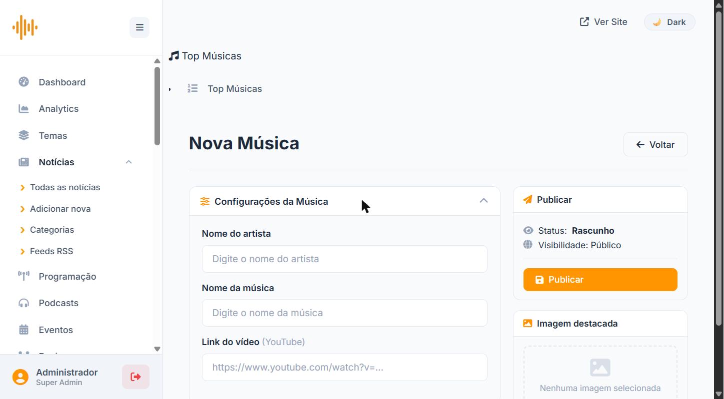 Formulário de Nova Música com campos manuais
